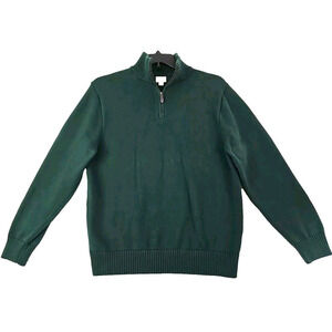Knit for J Crew ~Men's Size XL~ Dark Green 1/4 Zip-Up Sweater 100% Cotton.